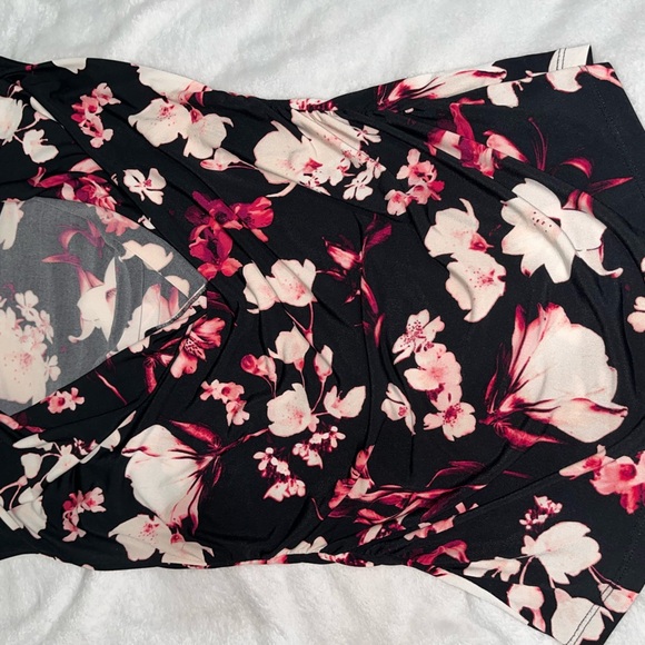 Worthington Black and Vibrant Pink Floral Blouse Cowl Neck - Picture 4 of 11